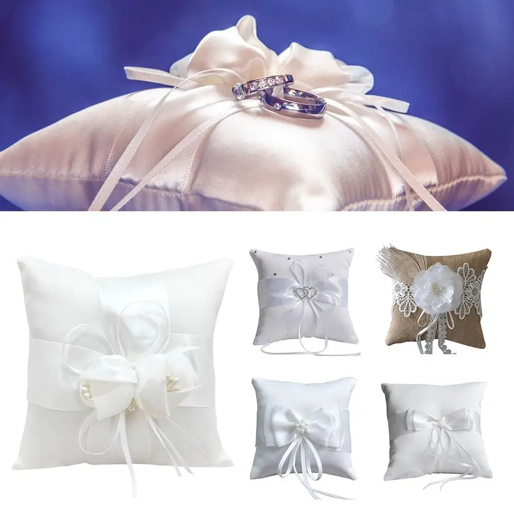 White Silk Jute Wedding Ring Bearer Pillow 15cm 20cm