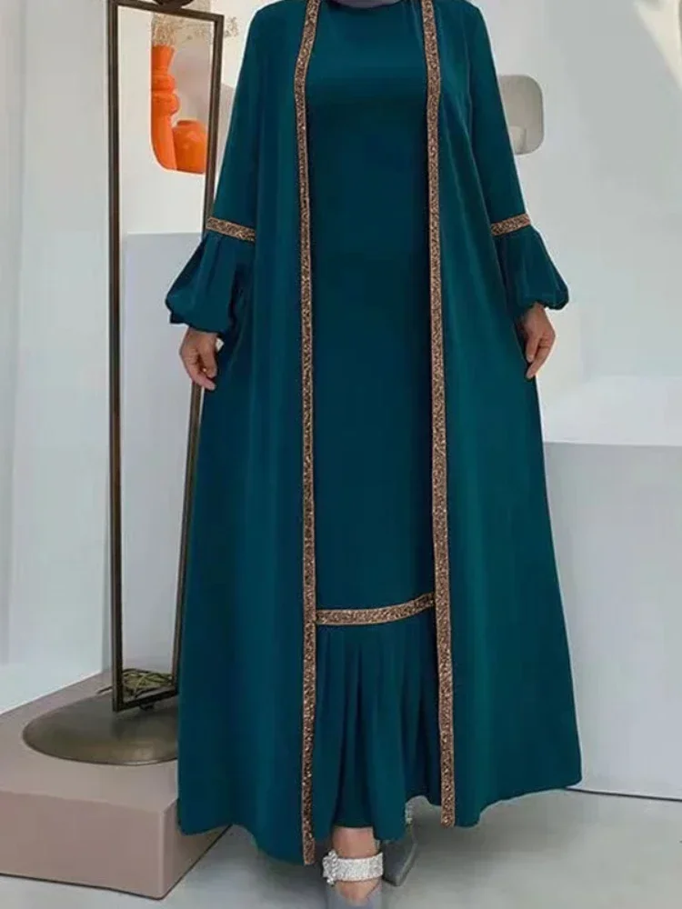 

Abaya Dubai Modest Turkey Muslim Long Dress for Women Arabic Sequin Islamic Dresses Evening Party Gown Set Moroccan Kaftan Robe