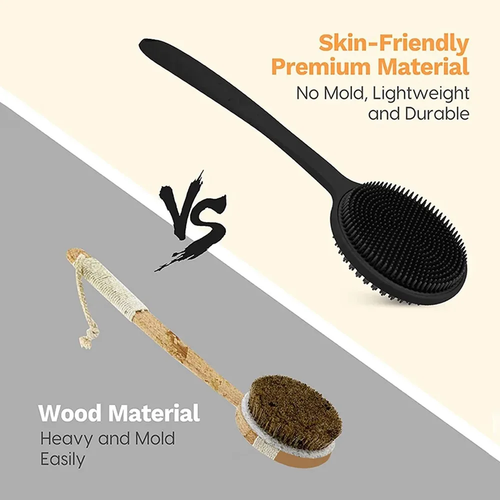 Double-Sided Silicone Back Scrubber Long Handle Long Handle Body Bath Brush Mud Back Scrubber Shower Massage Exfoliation Brush