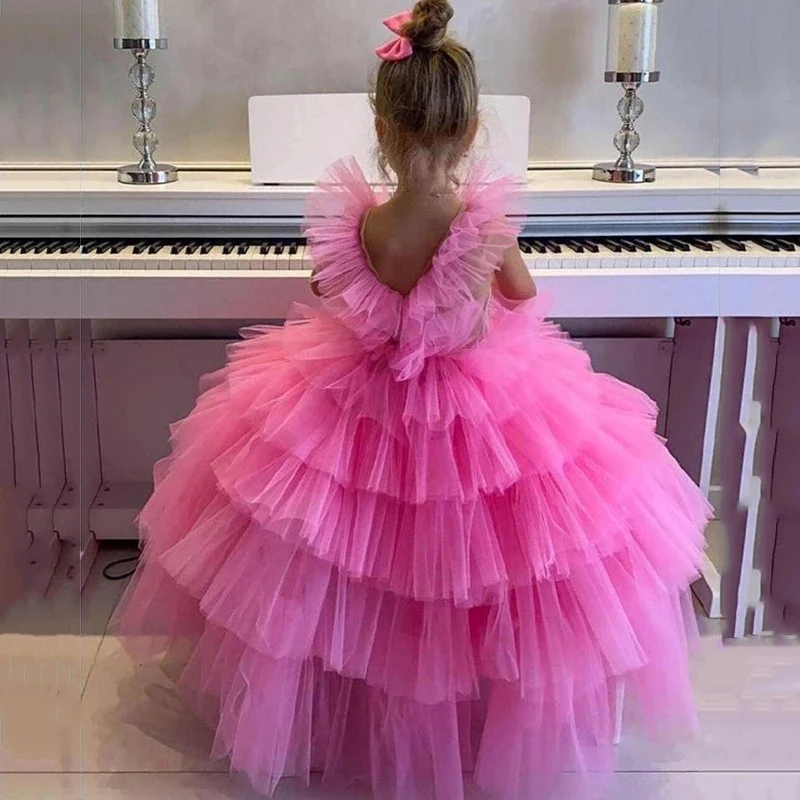 JONANY Flower Girl Dress Sleeveless V Neck Tulle Customised Princess Party Birthday First Communion flower girl dresses girls dresses