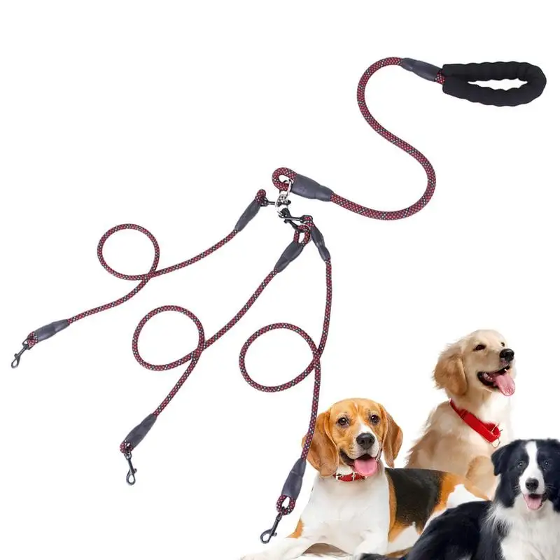 Heavy Duty 3 Dog Pet Dog Traction Rope Strong Safety Dog Lead Es Con 360 Dispositivo Girevole E Maniglia Imbottita Senza Grovigli