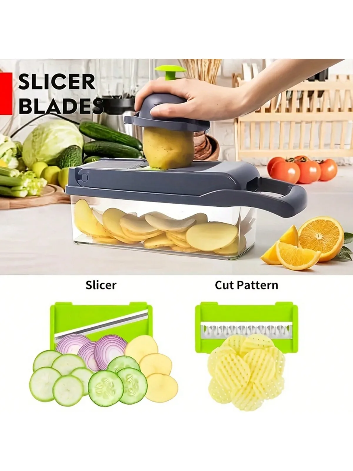 16pcs/Set, Vegetable Shredder, Multifunctional Fruit Slicer, Manual Food  Grater, Vegetable Slicer, Cutter With Container And Hand Guard, Onion  Shredde