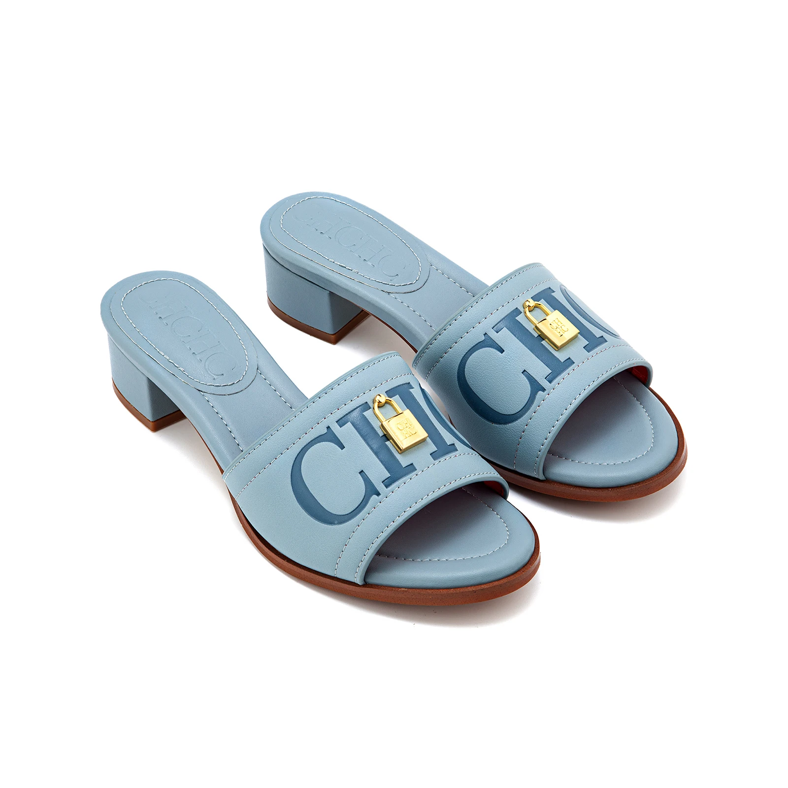 صندل مفتوح بكعب عالي بتصميم جلد زخرفة إبزيم قفل ذه...