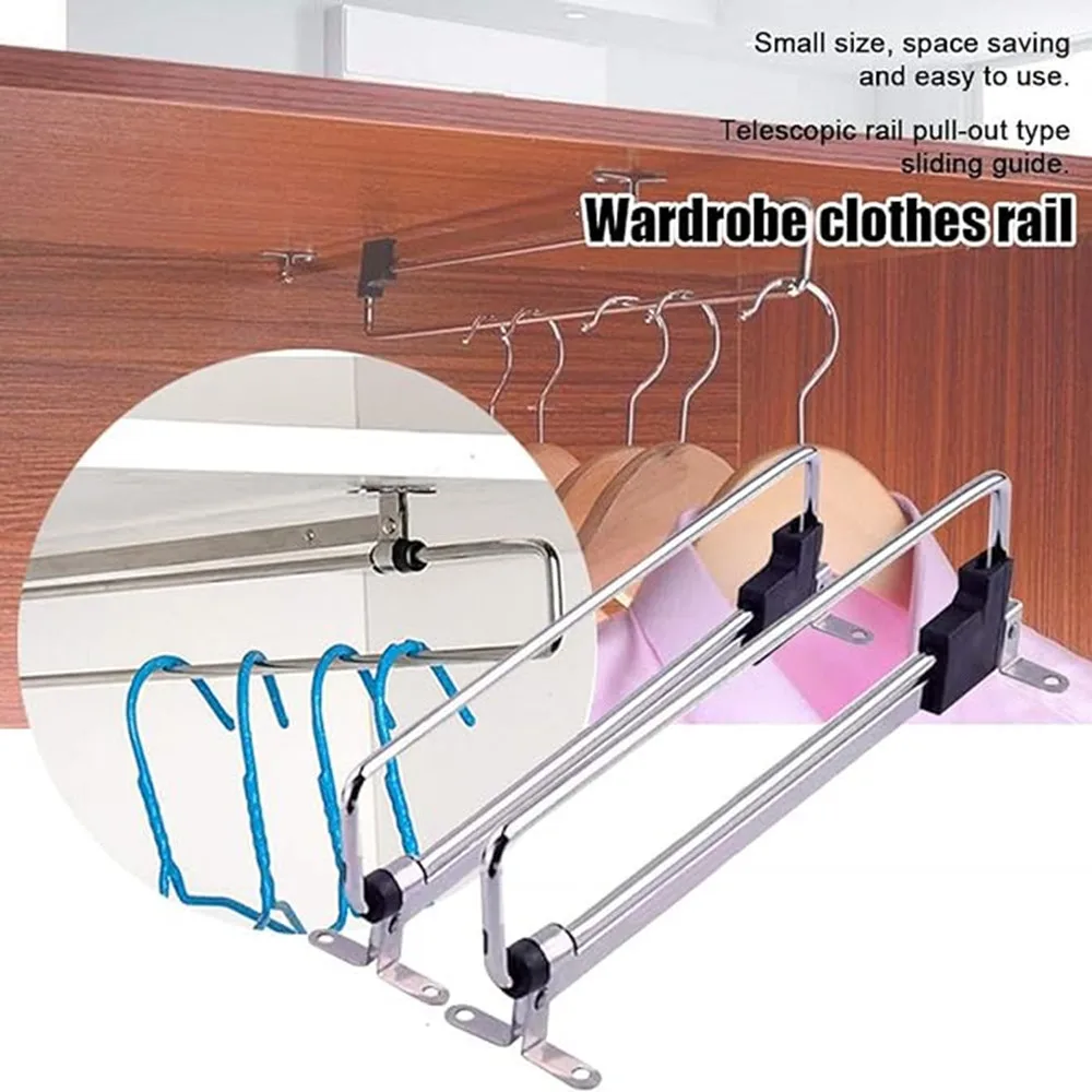 

Telescopic Stainless Steel Clothing Rack Space Saving Extension Pull Out Sliding Rail Drying Racks for Clothes Hanger Towel Coat