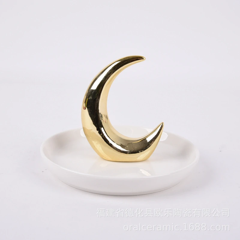Ring Holder Decorate Moon Jewelry Tray Miss Organizer Plate Display Ceramics Dish