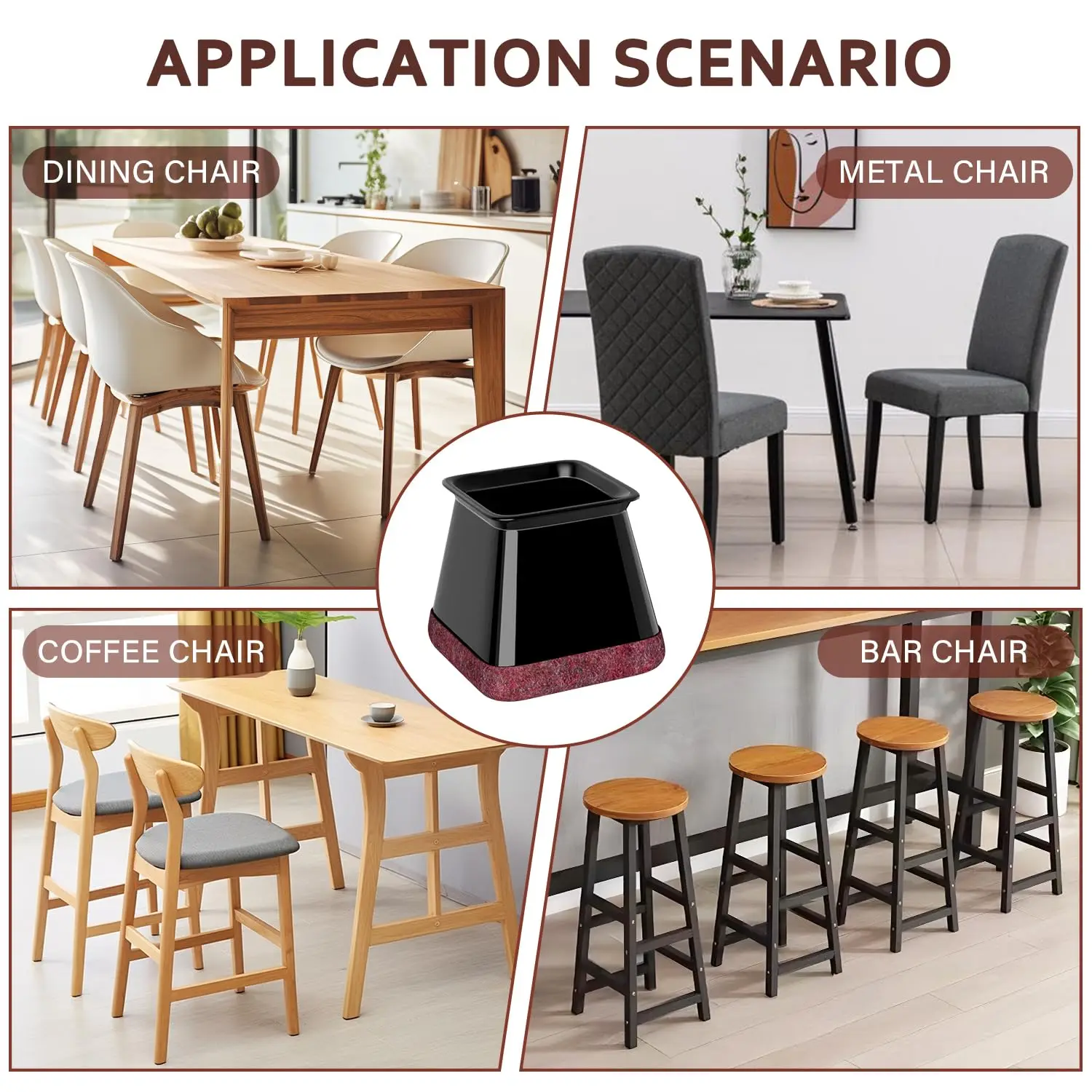 Black Silicone Floor Protectors with Felt Pads - Furniture Leg Covers