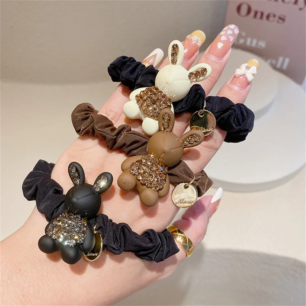 Cute Animal Rabbit HairRope Luxury Rhinestone Elastic Rubber Band ...