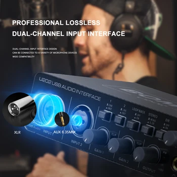 BOMGE U202 USB Audio Interface with Mic Preamplifier XLR/TSR/TS Ports 48V 32-Bit/192kHz Resolution for computer recording Stream 4