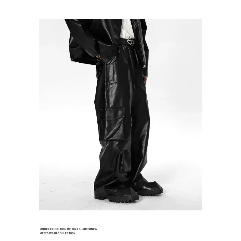 Men Spring and Autumn Multi-pocket Cargo Pants Casual Pants American Hiphop Street Punk Leather