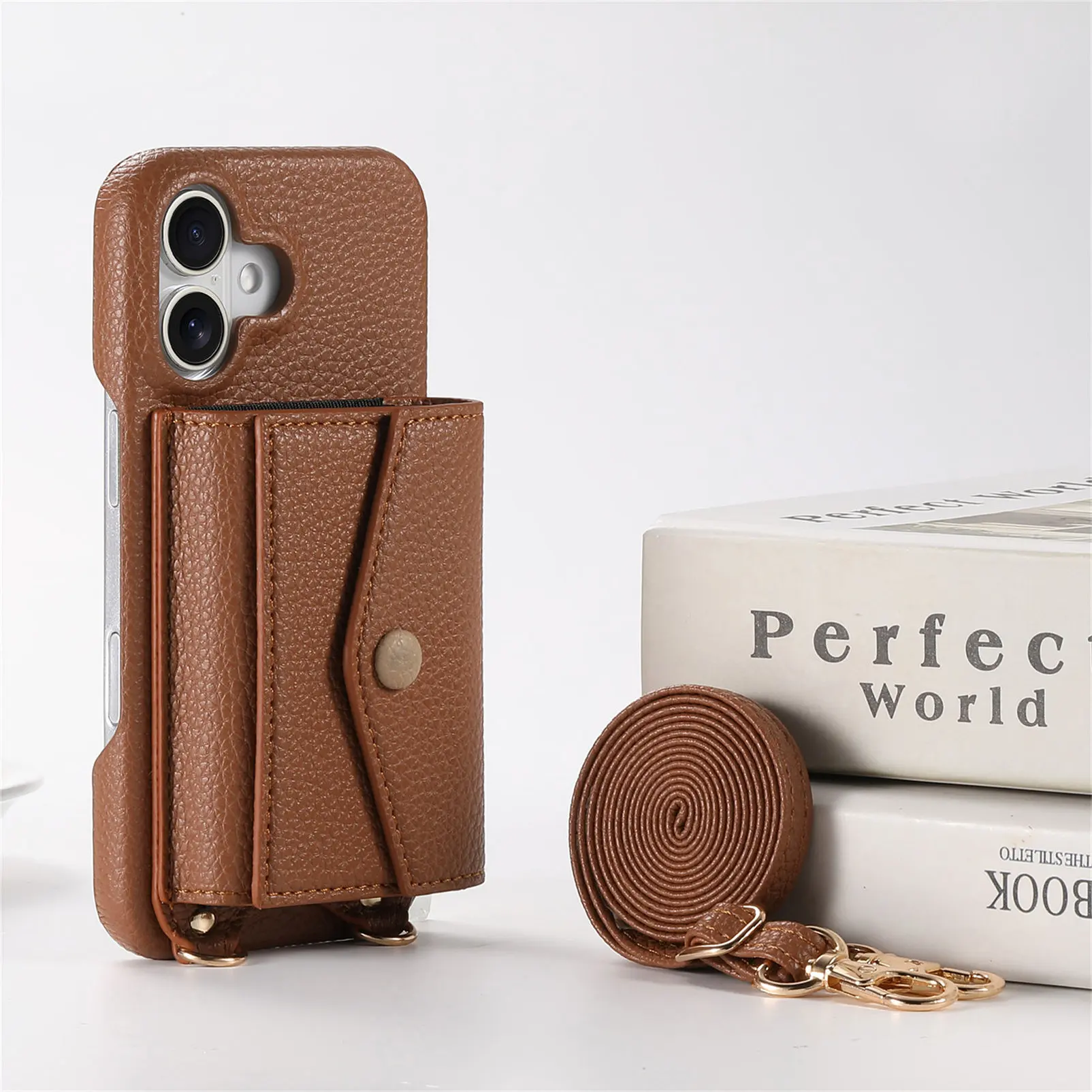 Premium PU Leather Crossbody Wallet Case with Card Holder and Mirror - Shockproof Cover