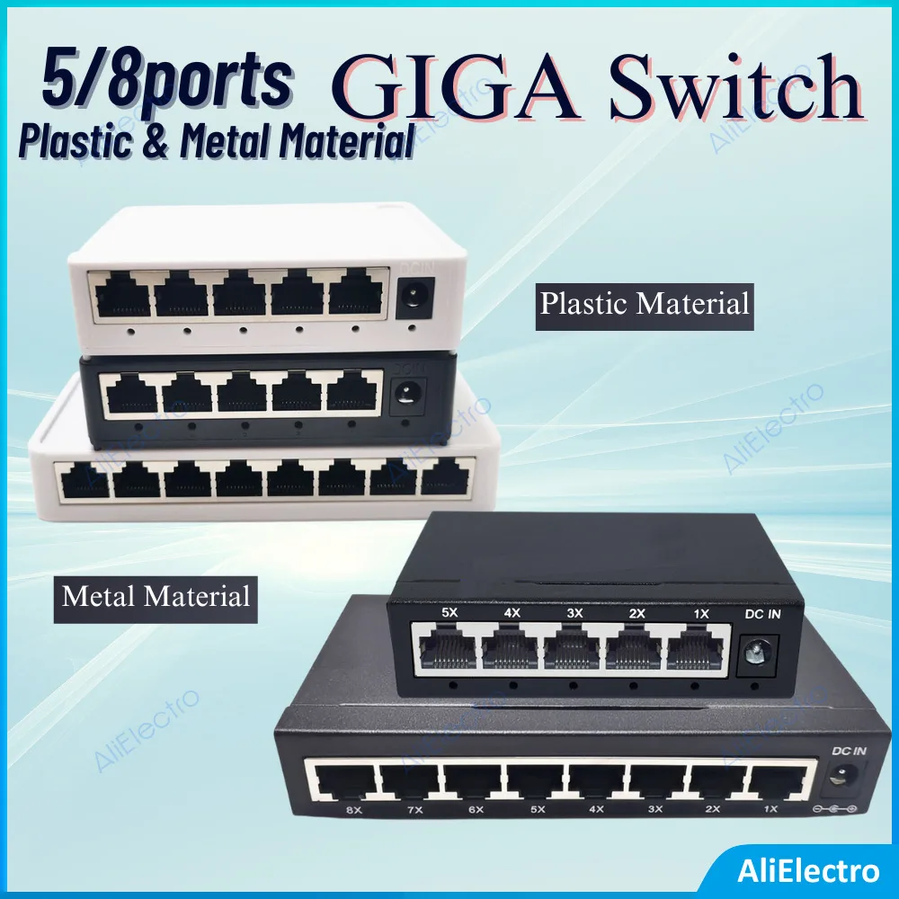 

5/8 ports Network Switch 10/100/1000M Ethernet Switch Fiber Optical Media Converter Fiber Switch Metal and Plastic Material