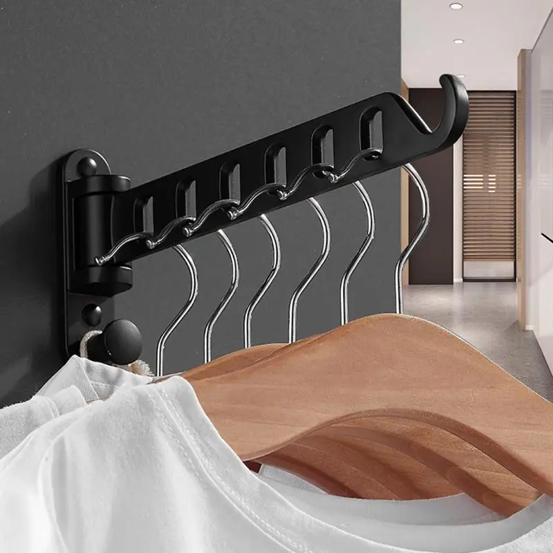 M7BB Wall Mounted Laundry Hanger Dryer Rack Folding Clothes Hanger Metal Storage Rack 4