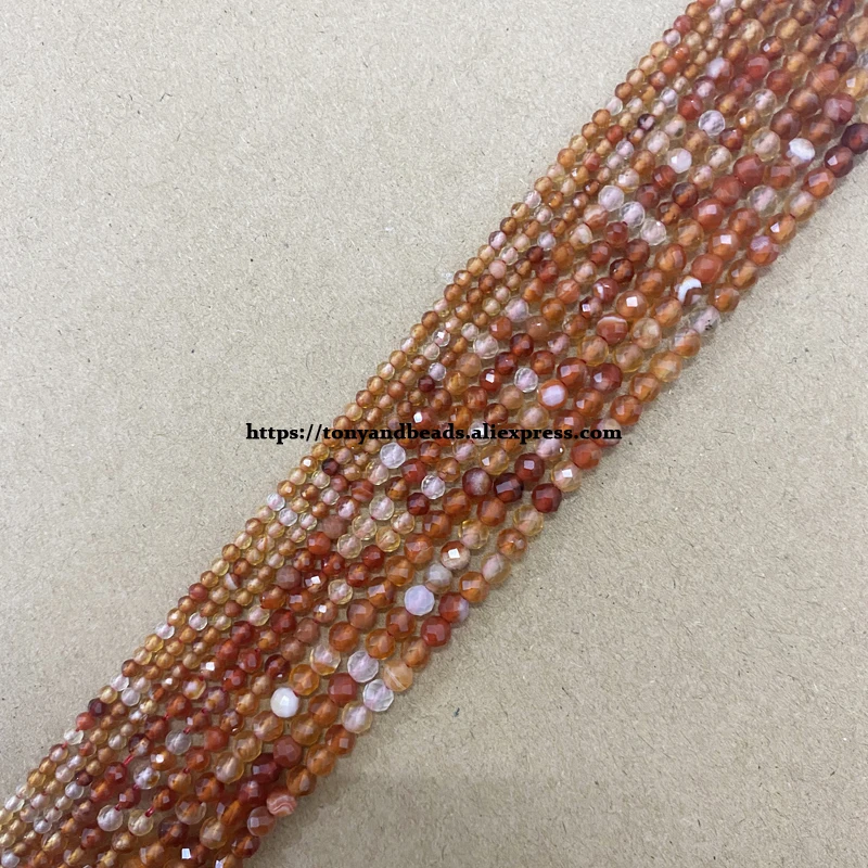 

Small Diamond Cuts Faceted B Quality Red Agate Round Loose Beads 15" 2 3 4MM Pick Size For Jewelry Making DIY