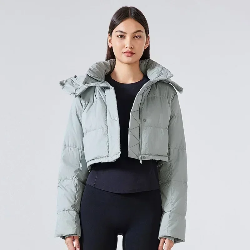 Lemon Wunder Puff Hooded Down Jacket Women's Detachable Hooded All-match Jacket Windproof Waterproof Sport Top 5