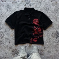 Y2K Polo Harajuku imprimé graphique Rock Goth surdimensionné à manches courtes T-shirt Hip Hop col boutonné chemise Punk T-shirt décontracté 2