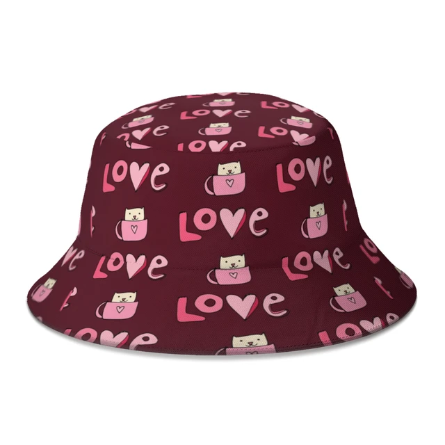 2022 New Summer Cute Cat Love Valentines Bucket Hat for Unisex Streetwear  Foldable Bob Fishing Hats Girls Boys Sun Hat - AliExpress