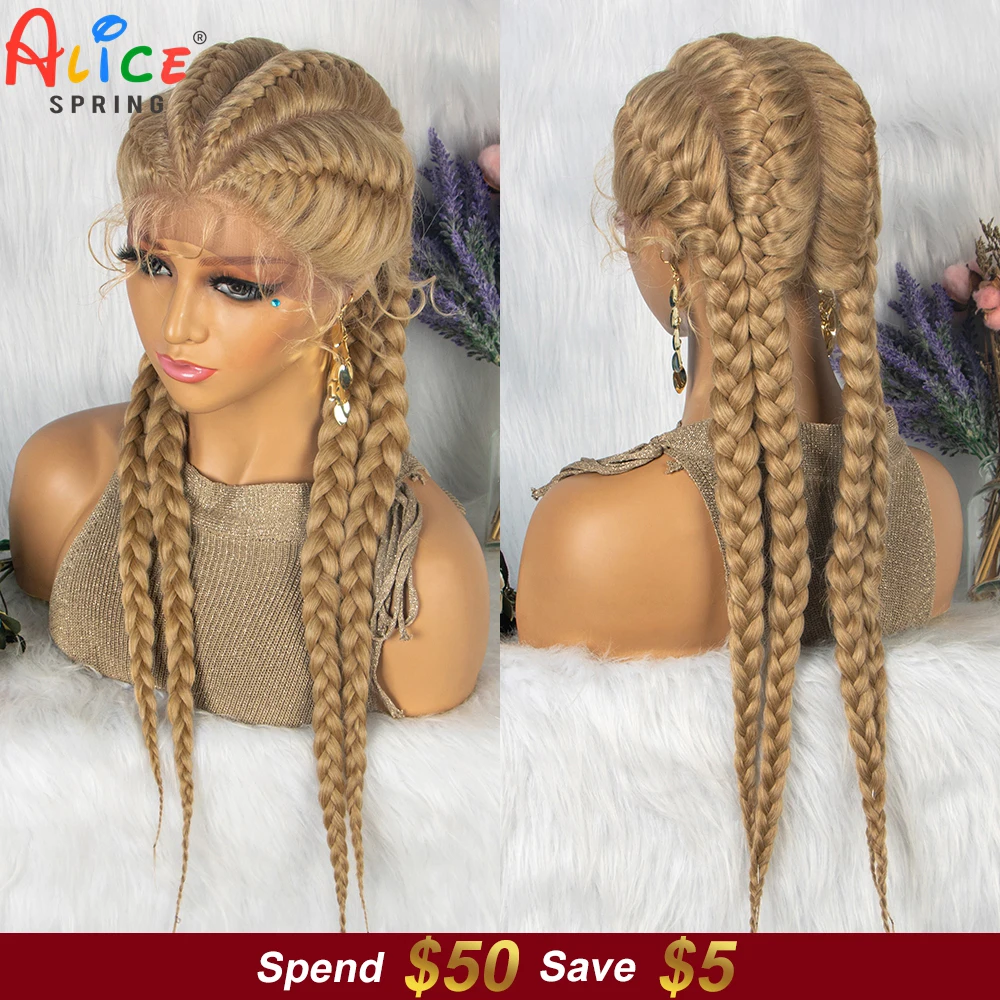 26 Inch Synthetic Braid Wigs For Black Women 27-613 Blonde Colored Lace Front Braided Wig Twist Lace Front Wig on Sale Clearance