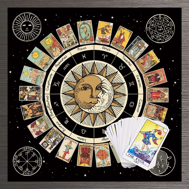 Tarot Kártya Terítő Oltárszövet -Kereke Az Állatöv Asztrológiai Diagramnak Naphold Boszorkányság Oracle Kártyák Párnák Szoba Dekorációhoz - Image 5
