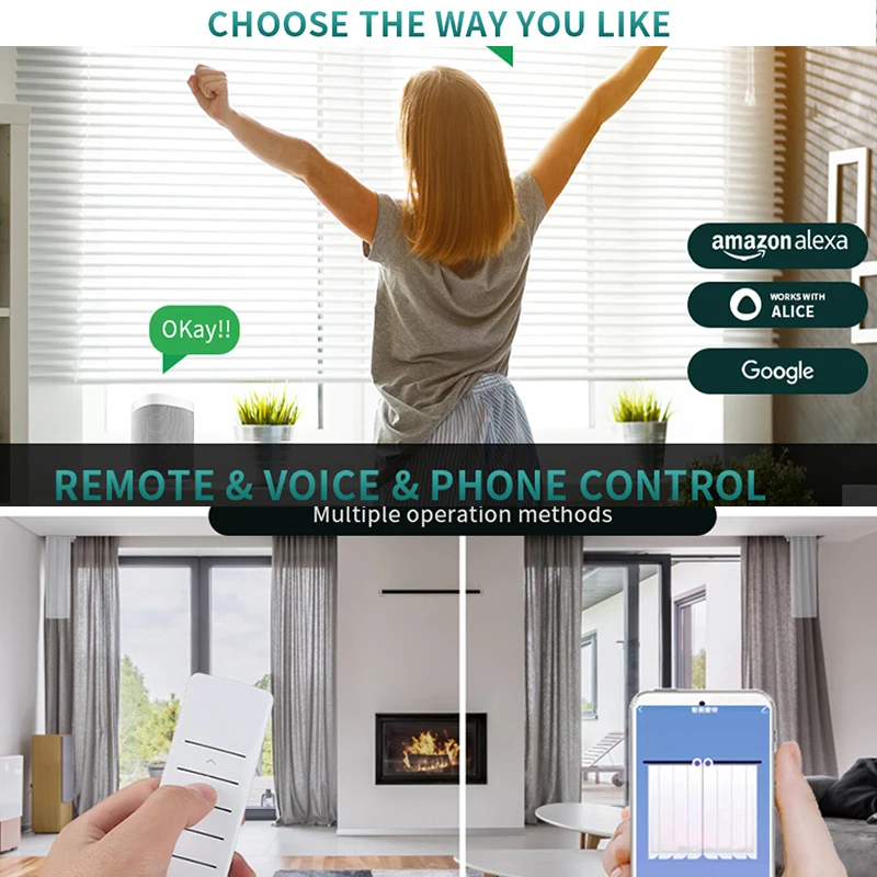 Tuya 최신 세대 WiFi 스마트 커튼 모터 S 웨이브 리플 폴드 커튼 트랙 Cornice Rail Rod는 Google Alexa Alice와 함께 작동합니다.