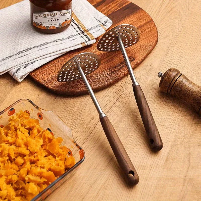 Schiacciapatate Manuale Con Manico In Legno – Attrezzo Da Cucina Per Purè, Multifunzione, 20 Cm