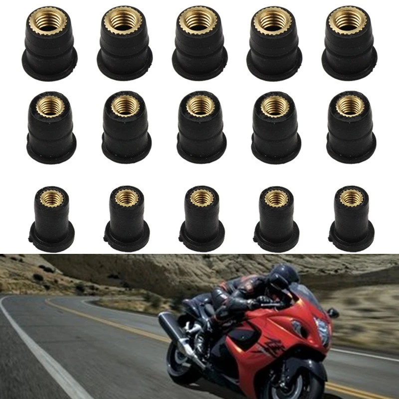 Motorcycle Accessories 10Pcs M4 M5 M6 Metric Rubber Well Nuts Windshield Rivet Nut Crews Bolts For Honda Suzuki Yamaha Kawasaki