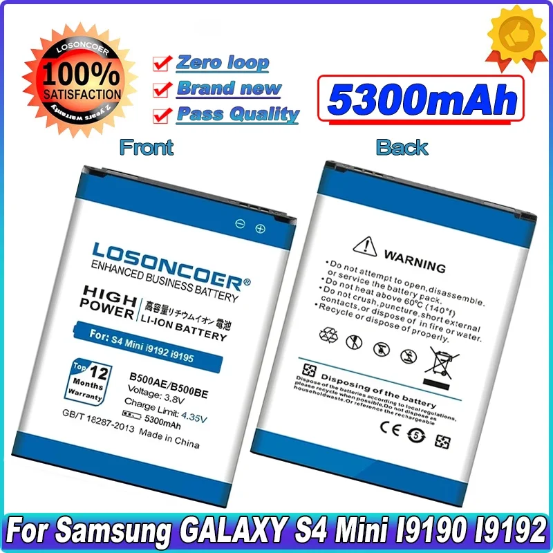 

LOSONCOER 5300mAh B500BE / B500AE Battery For Samsung S4 Mini Battery For GALAXY mini S4 S4mini i9192 i9198 i9190 i9195 Battery