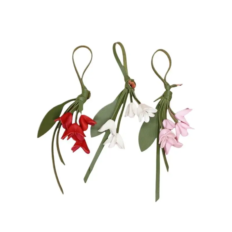 1Pcs Fashion PU Leather Simulation Osmanthus Keychain Bag Pendant Decoration Artificial Flower Backpack Hanging Ornaments Gifts