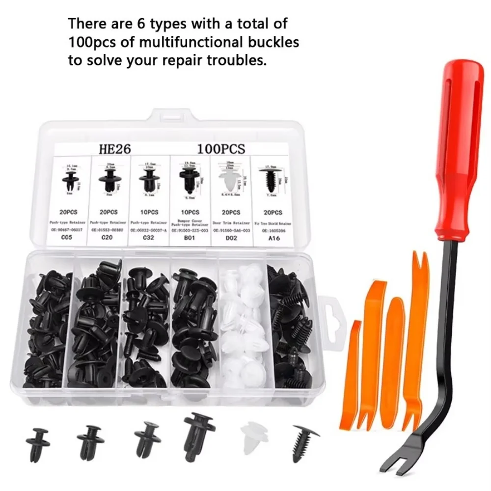 Auto Fastener Clip Mixed Car Body Push Retainer Pin Rivet Bumper Door Trim Panel Fastener Kit Car Clips Box or Bag Packag 100Pcs