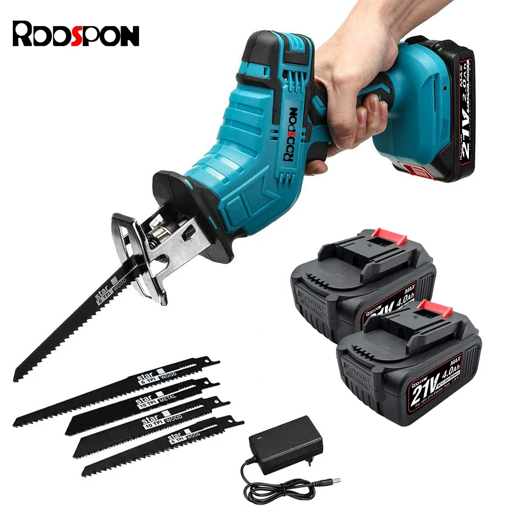 21V Cordless Reciprocating Saw with Battery Adjustable Speed Chainsaw Wood Meta Pipe Cutting Reciprocating Saw Power Tool