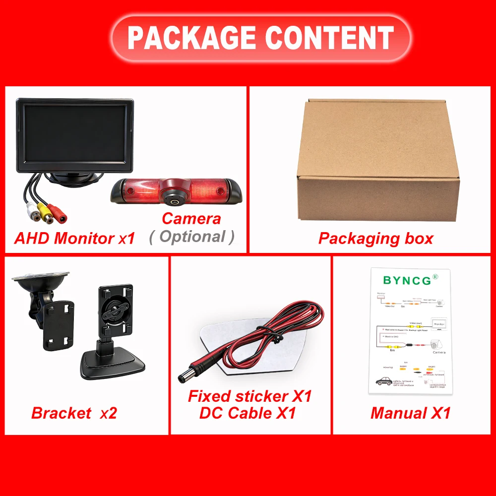 Monitor per auto da 5 pollici AHD TFT 1080P con telecamera di retromarcia integrata nella luce freno per Ducato, Ram ProMaster, Peugeot Boxer, Citroen Jumper - immagine 6