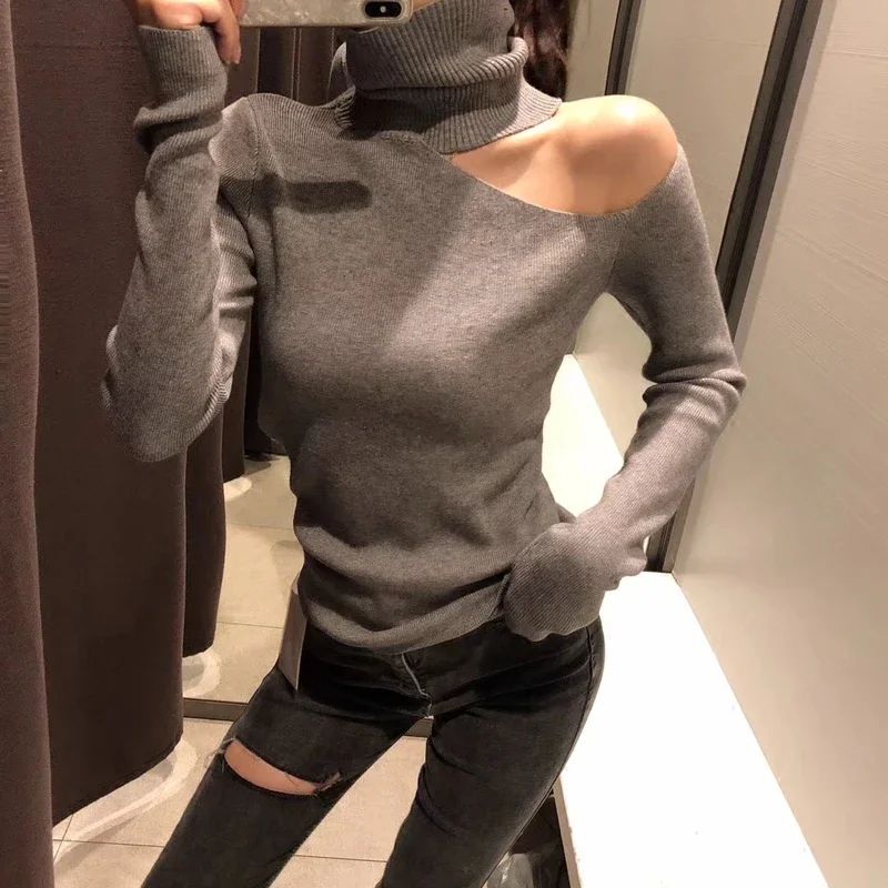 

2019 Poncho Direct Selling Full Pull Spring New Women's Sweater Long-sleeved High-collar Turtleneck Sexy Slim Solid Color Women