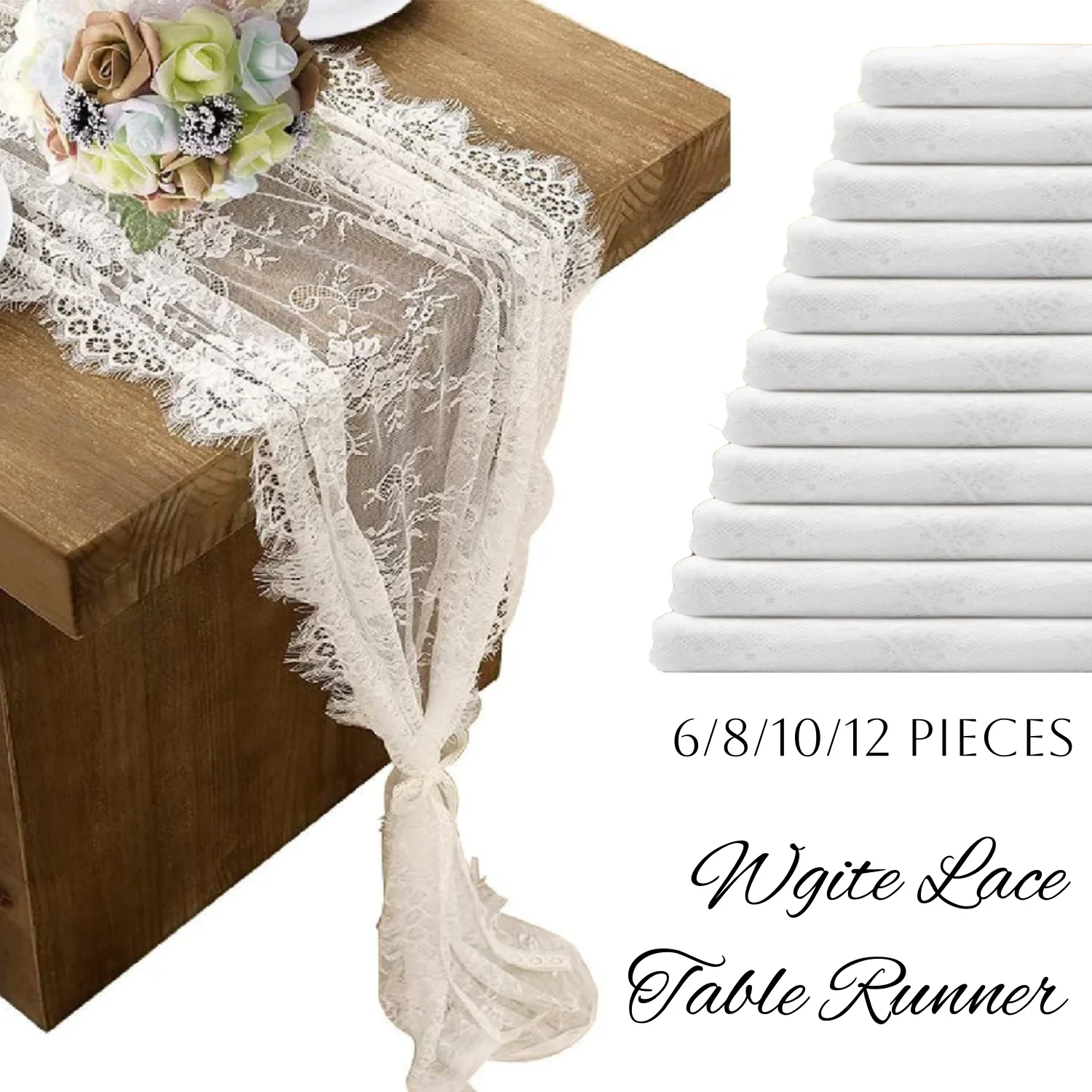 6-12Pcs Lace Table Runners 14 x 120 Inch Table Runners for Wedding White Rustic Bridal Boho Table Runners Birthday Party Decor