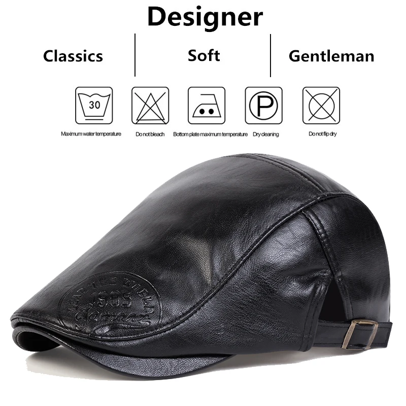 Men Retro 1985 Pu Leather Newsboy Caps British Painters Hats Spring Autumn Side Adjustable Flat Cap Hip Hop Berets 6