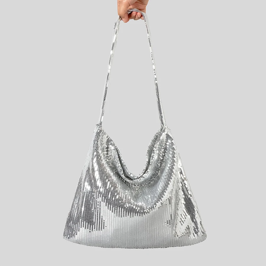 

Casual Sequins Large Capacity Tote Bag Shinny Women Shoulder Bags Bling Lady Handbags Summer Party Purses Big Female Bag 2024