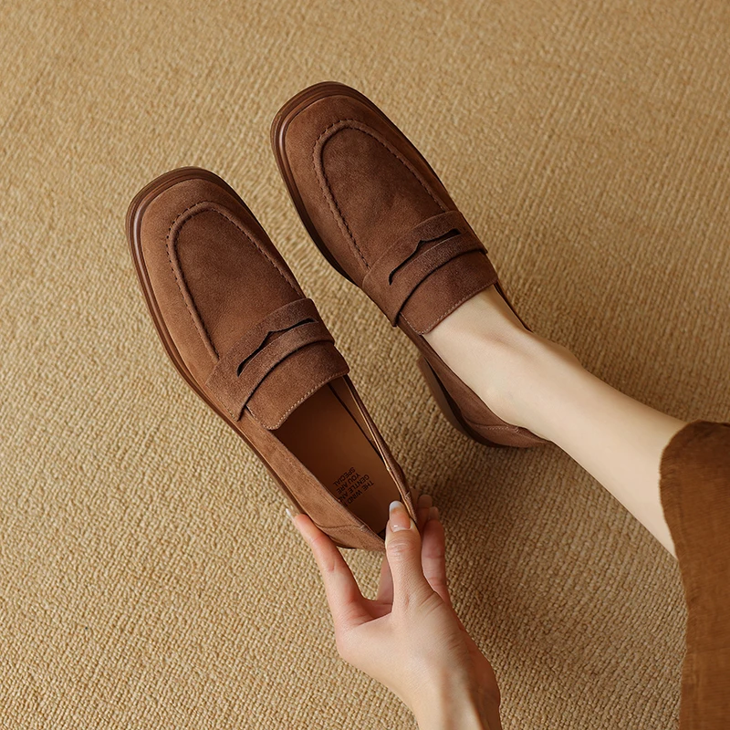 2025 New Women Shoes Size 34-40 Women Suede Real Leather Loafers Casual Spring Shoes Low Heels Vintage Office Lady Daily Dress 4