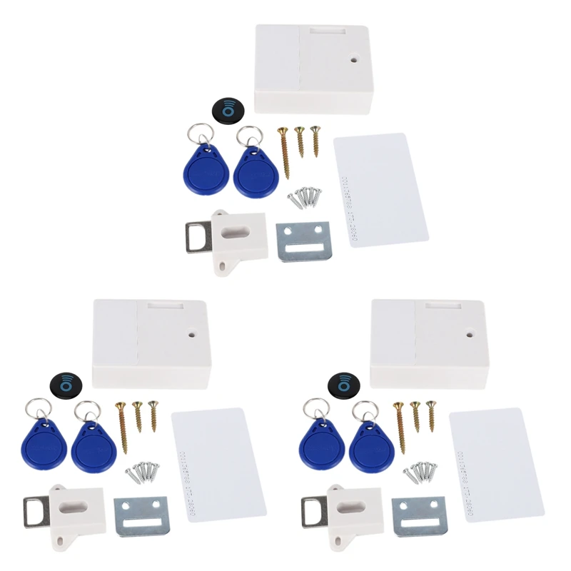 

3X RFID Electronic Cabinet Lock DIY For Wooden Drawer Cabinet, Ready For Use & Programmable(White)