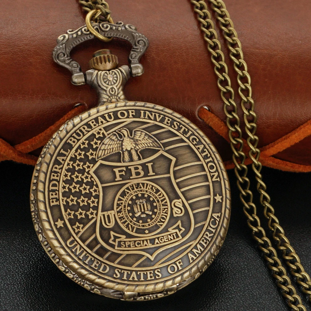 Us Special Forces Fbi Police Badge Exquisite Quartz Pocket Watch