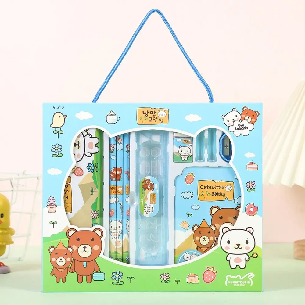 Creative Kawaii Stationery Set Kindergarten Primary School Cartoon Portable Stationery Bag Kids Pupil Birthday Gifts