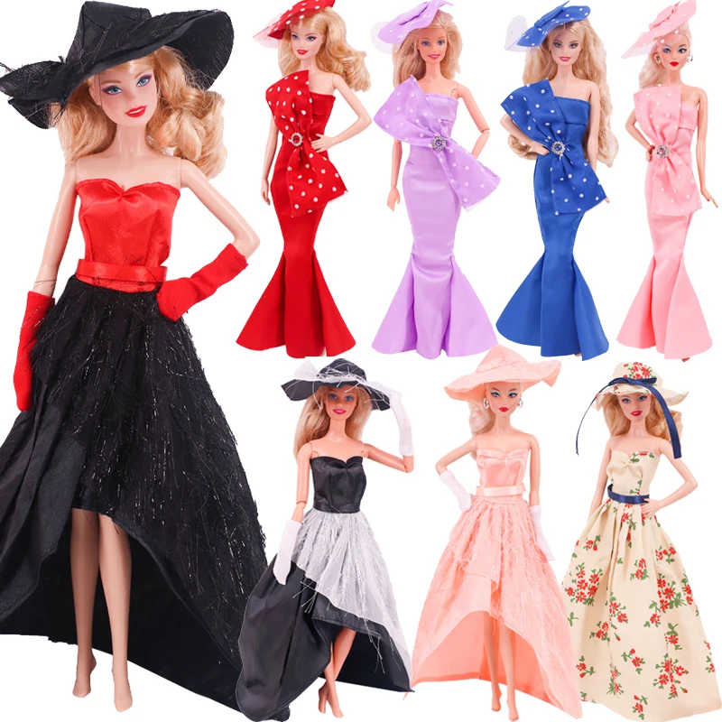 

Princess Dress Doll Clothing Fashion Evening Dress+Formal Hat Handmade Clothes Suit For 30cm Barbie Accessories Diy Girl's Gift