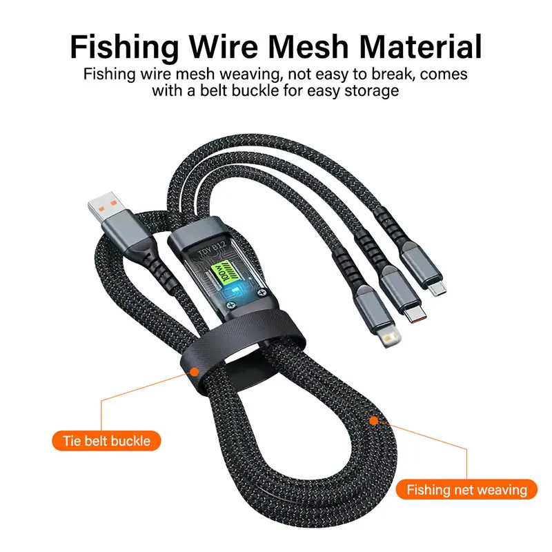 100W 고속 충전 케이블 멀티 충전 케이블 나일론 편조형 멀티 USB 범용 3 in 1 충전 코드 어댑터 (타입-C 마이크로 포함)