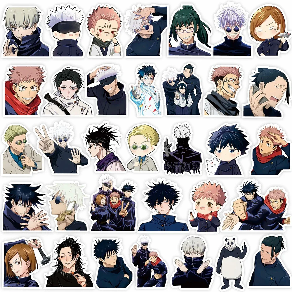 Cartoon Stickers Jujutsu Kaisen Stickers DIY Laptop Skateboard Kids Cool Sticker Itadori Yuji Satoru Gojo Anime Decal Toys 10/30/80pcs