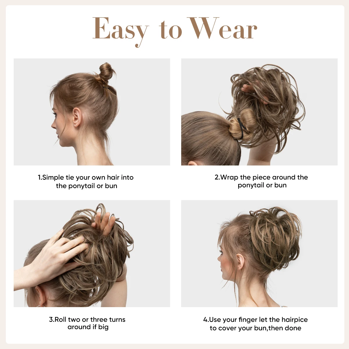 Synthetic Fake Messy Bun Hair Curly Band Hairpiece Scrunchie Scrunchy Wrap Piece Elastic Hair Chignon Cheveux Tail Women's Updo