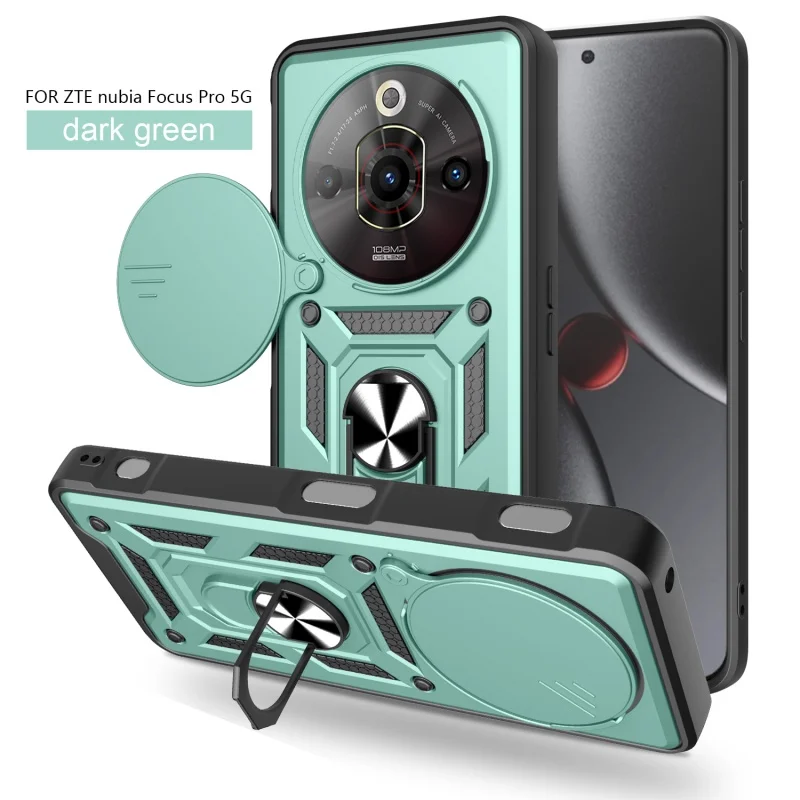 ZTE Nubia Focus Pro 5G Protective Case with Slide Lens Cover and Magnetic Ring Holder Armor Design