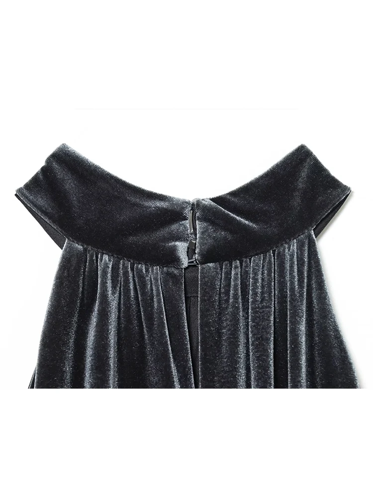 2026 New Women Velvet Halter Short Dresses Sleeveless Ruched Mini Dress Fashion Casual Elegant Party Dresses Solid Female