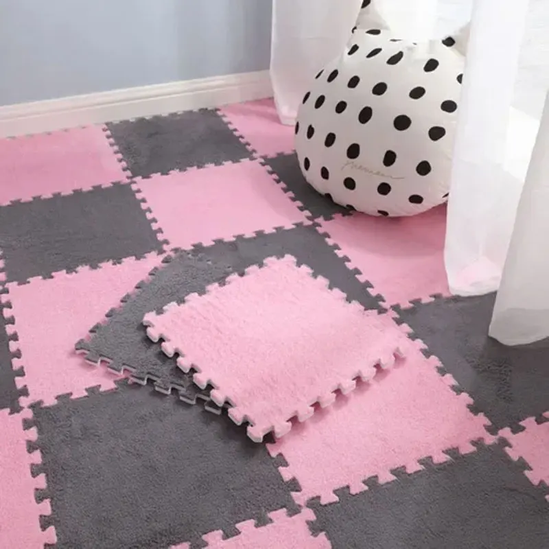 Warm and Soft Plush Carpet with Interlocking Eva Foam Puzzle Pieces for Children's Play Area Rugs Rug Bedroom Bedrooom Foot Mat