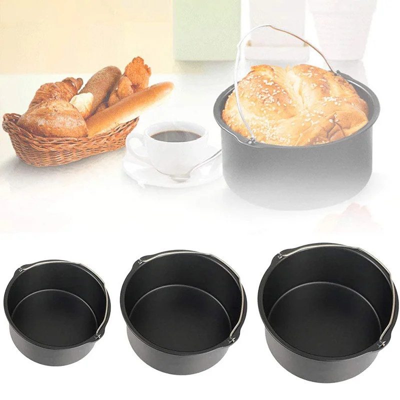 Air Fryer Accessories 8/7/6 Inch Non-stick Round Tray Pan Roasting Pizza Cake Basket Bakeware