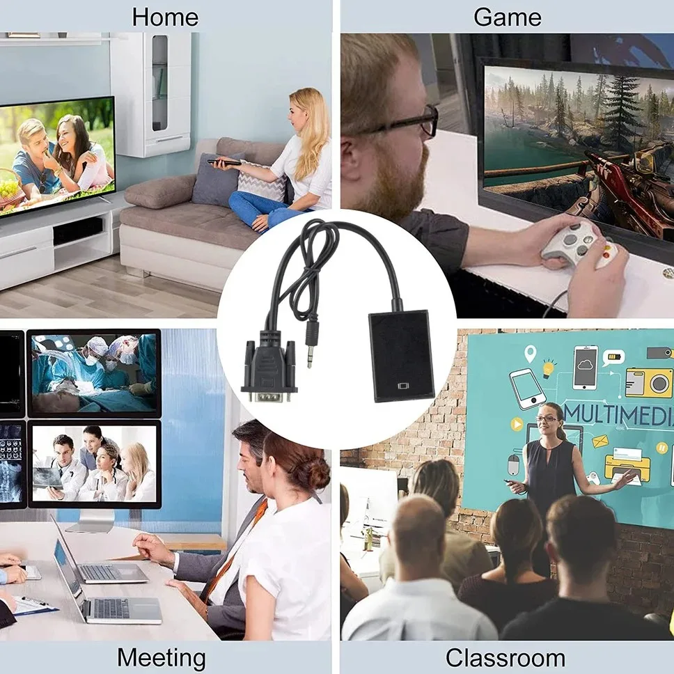 VGA to HDMI Converter Adapter 1080P VGA Male to HDMI Female Adapter Cable With 3.5mm Audio Output for PC Laptop HDTV Projector
