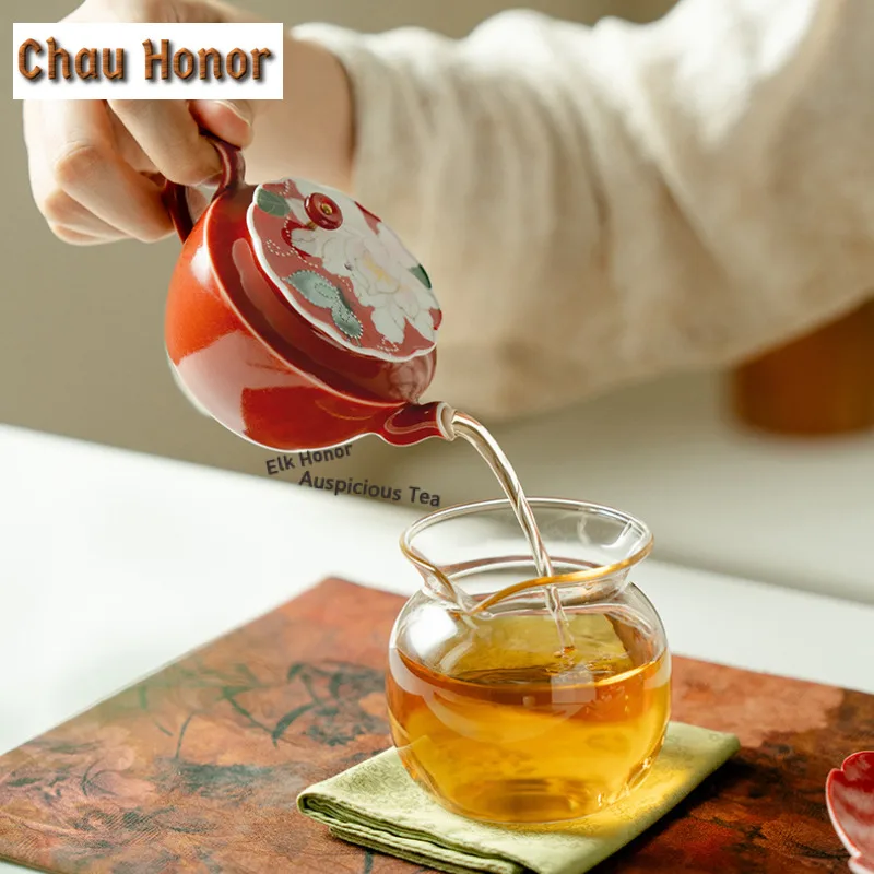 120ml Hand-painted Butterfly Peony Red Teapot Zen Tea Infuser Pot Household Tea Maker Kettle With Ball Hole Teaset Supplies Gift