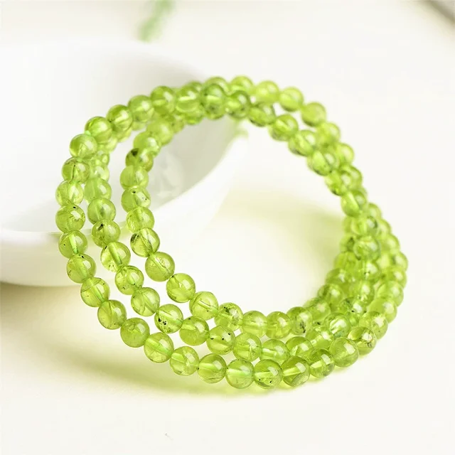 Natural Peridot Gemstone Clear 3 Laps Round Beads Bracelet A Stunning Accessory for Men and Women