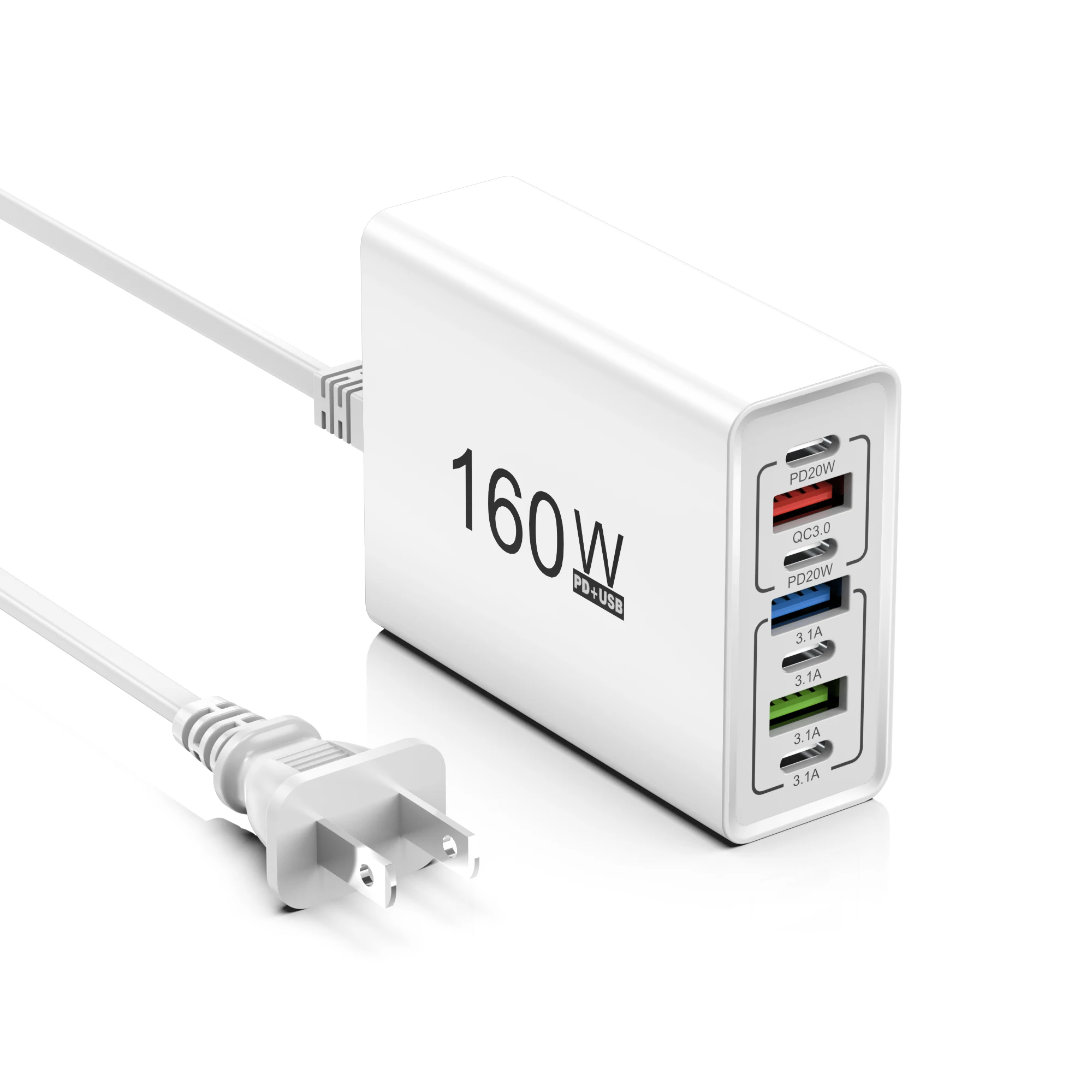 Ładowarka USB 160W z wieloma portami, szybka ładowarka USB typu C, zasilacz ścienny typu C, szybkie ładowanie 3.0 PD, wtyczka EU/US